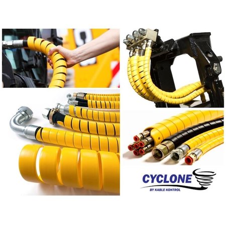 Kable Kontrol Cyclone® Hydraulic Hose Spiral Wrap - 3-1/8" Inside Dia - Heavy Duty HDPE - 66' Length Per Box - Yellow HGPW-90-65-YW